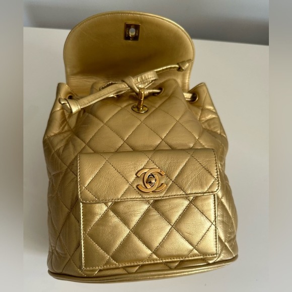 Chanel Rare 1991-1994 Vintage 90’s Duma Mini Backpack Metallic Gold main image 11